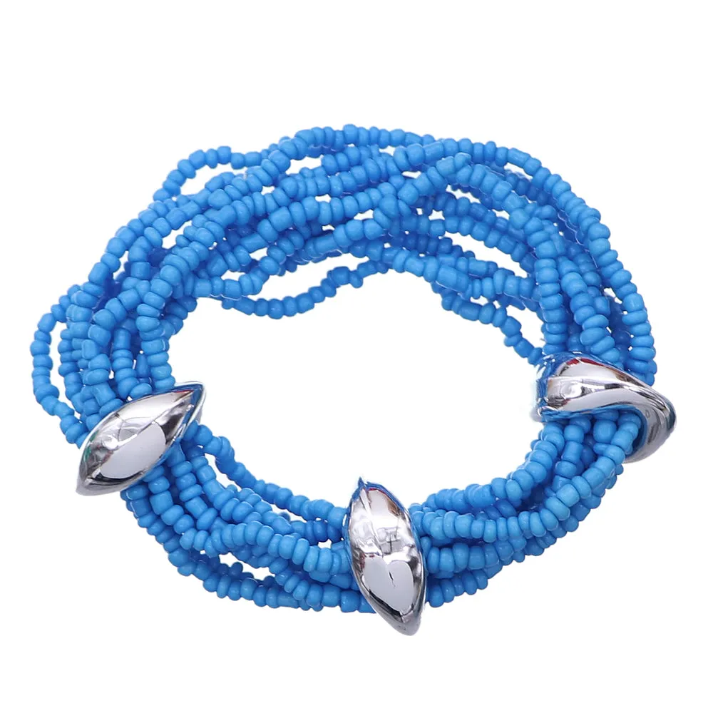 Blue Stacked Sequin Beaded Stretch Bracelet