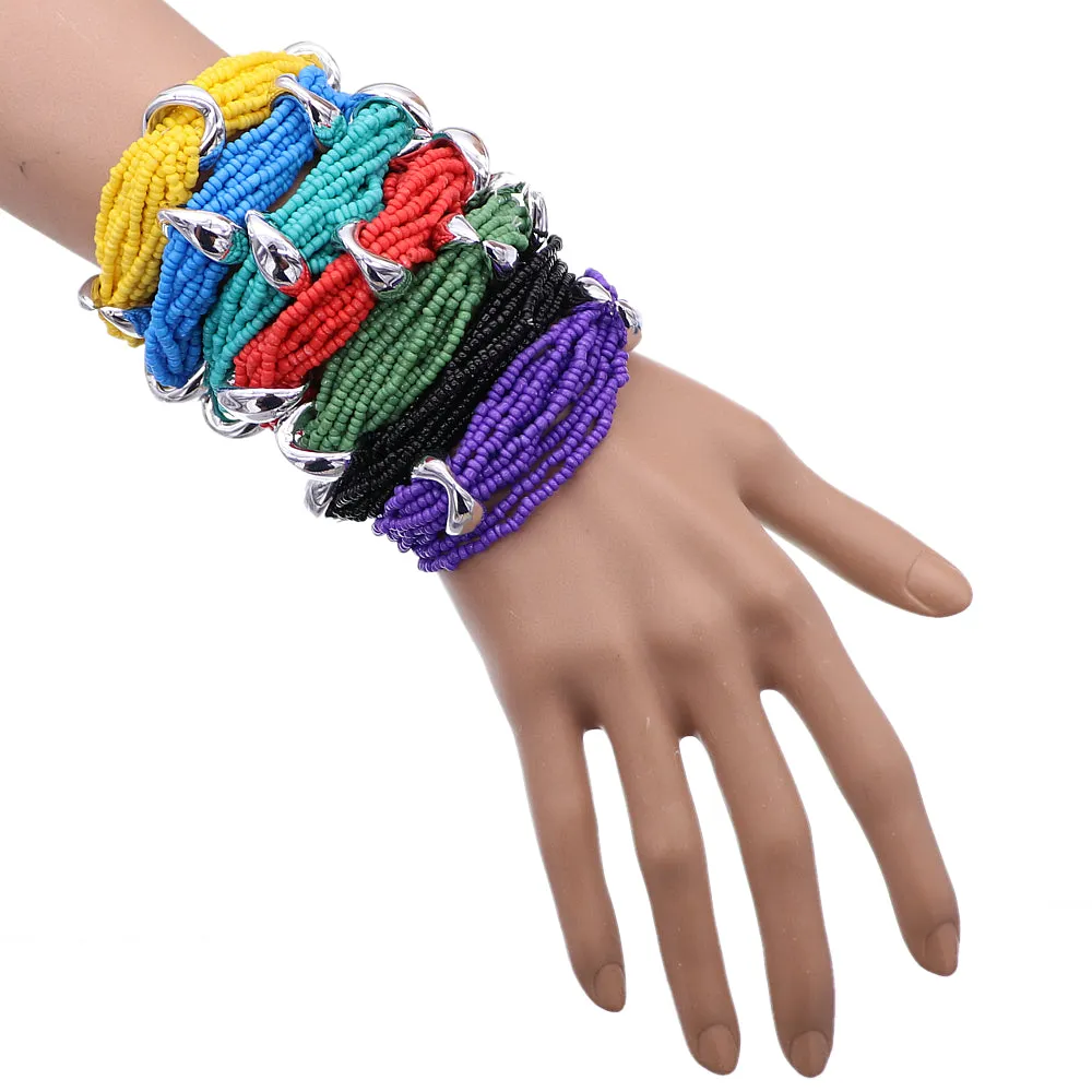 Blue Stacked Sequin Beaded Stretch Bracelet