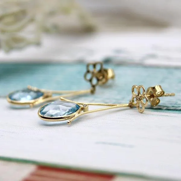 Blue Topaz and Diamond Dangling Earrings
