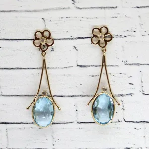 Blue Topaz and Diamond Dangling Earrings