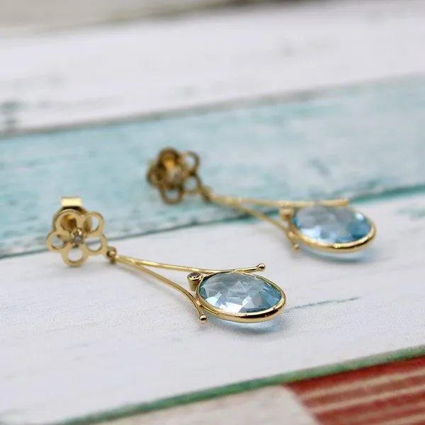 Blue Topaz and Diamond Dangling Earrings