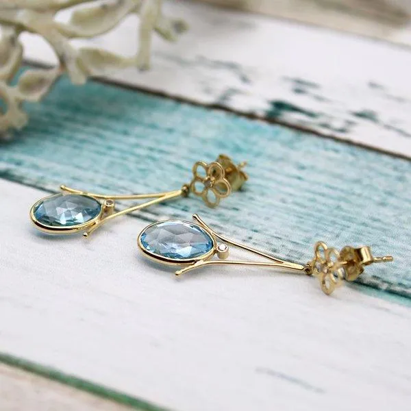 Blue Topaz and Diamond Dangling Earrings