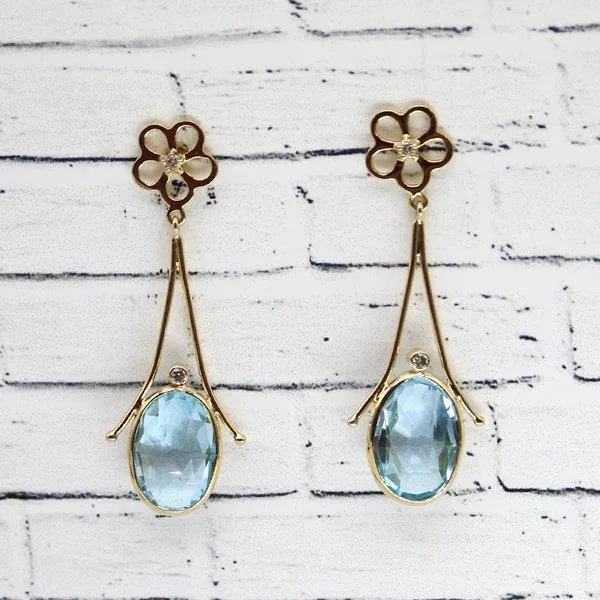 Blue Topaz and Diamond Dangling Earrings