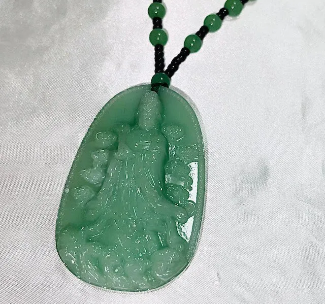 Bodhisattva Pendant  Necklace | Jade Necklace | Jadeite Necklaces | Jadeite Pendant | Goddess Necklace | Mazu Pendant | Beaded Necklace