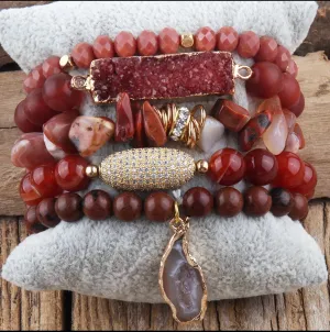 Boho & Mala Mix Stone Elastic Bracelet Stackable Sets BS1016