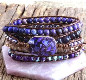 Boho & Mala Purple Blend Stone 5 Wrap Bracelet WB10018