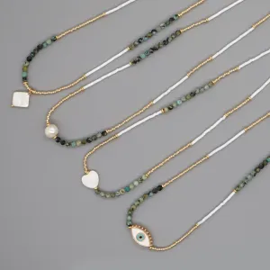 Boho Simple Beaded Necklace for Women Evil Eye