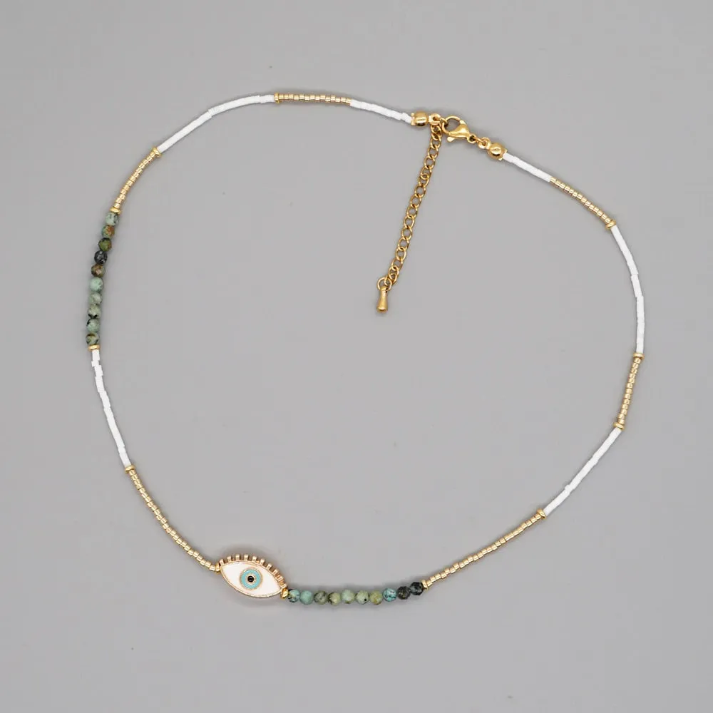 Boho Simple Beaded Necklace for Women Evil Eye