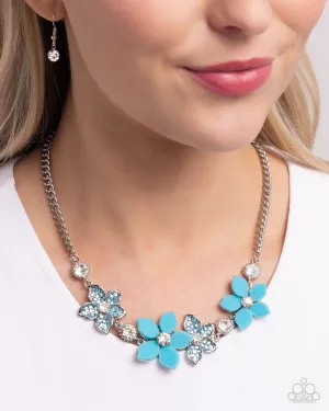 Bouquet Ballad - Blue - Bead and Iridescent Rhinestone Flower Paparazzi Short Necklace