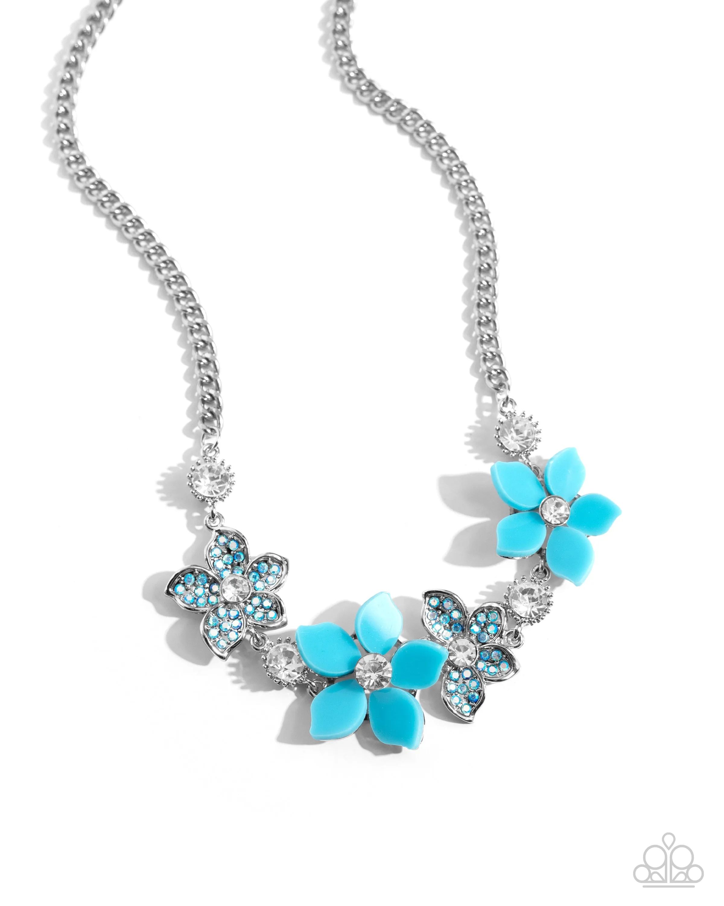Bouquet Ballad - Blue - Bead and Iridescent Rhinestone Flower Paparazzi Short Necklace