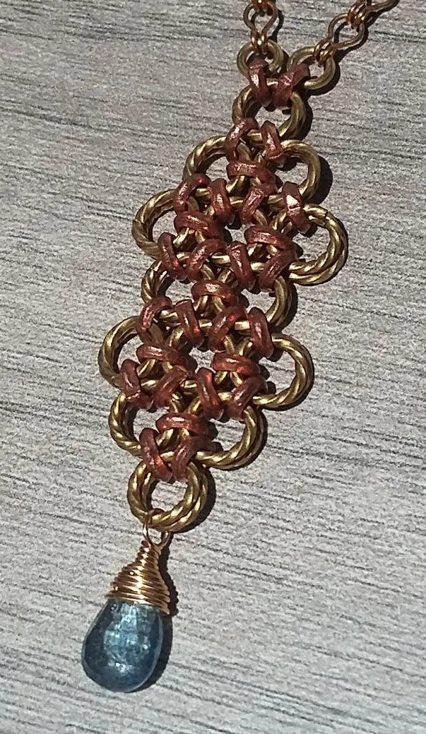 Brass & Copper Blue, Zircon Long Pendant Necklace