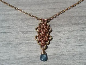 Brass & Copper Blue, Zircon Long Pendant Necklace