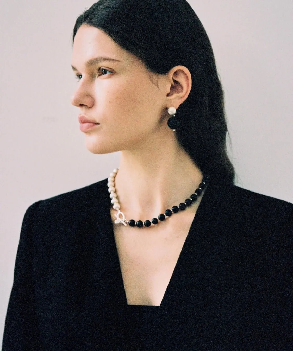 Brushed Bead & Ebony Wood Sphere Necklace