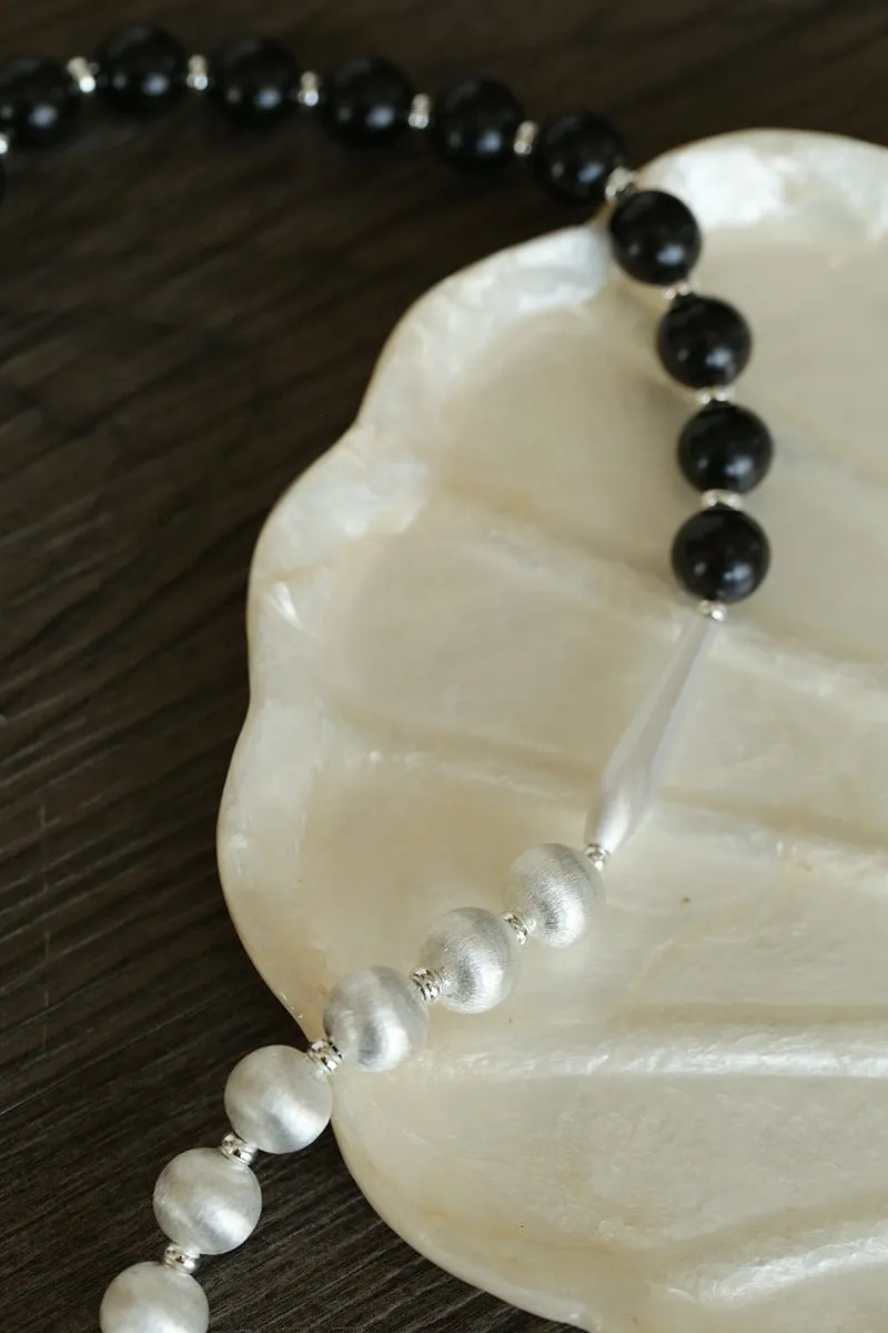 Brushed Bead & Ebony Wood Sphere Necklace