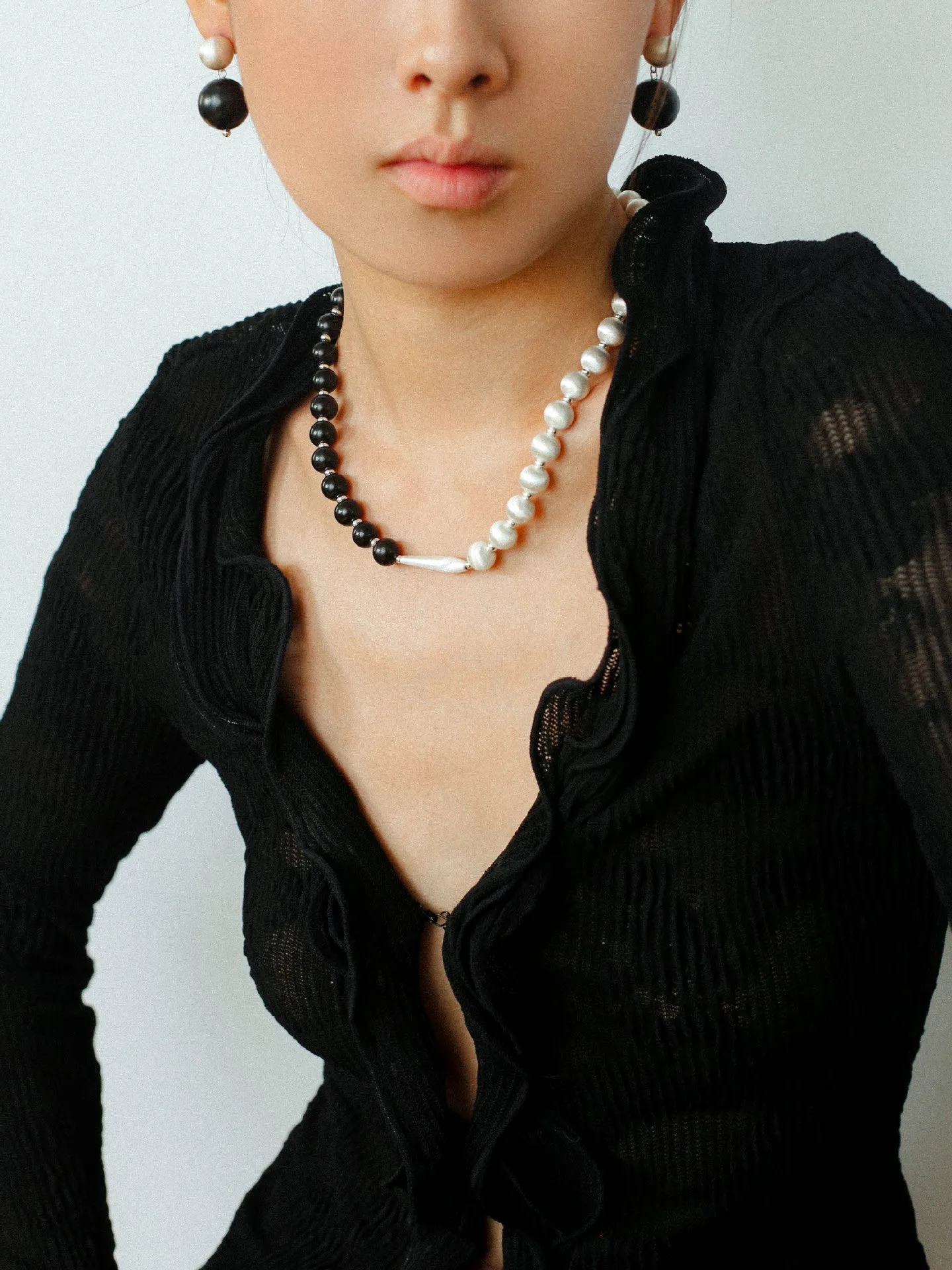 Brushed Bead & Ebony Wood Sphere Necklace