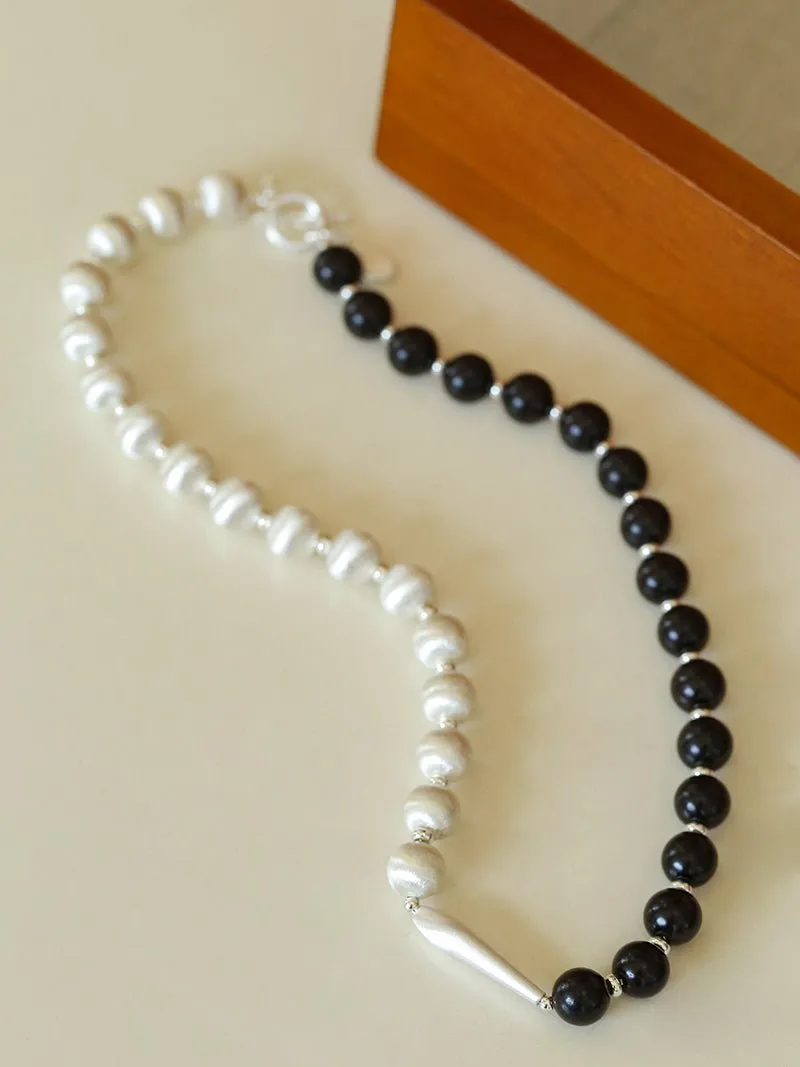 Brushed Bead & Ebony Wood Sphere Necklace