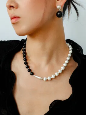 Brushed Bead & Ebony Wood Sphere Necklace
