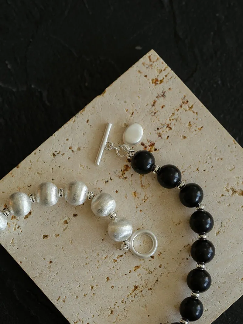 Brushed Bead & Ebony Wood Sphere Necklace