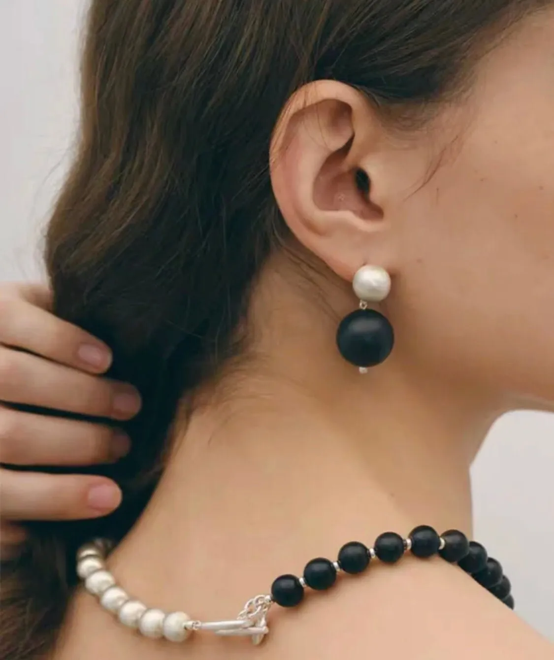 Brushed Bead & Ebony Wood Sphere Necklace