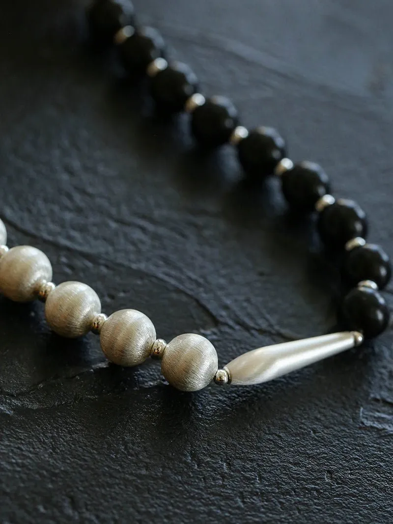 Brushed Bead & Ebony Wood Sphere Necklace