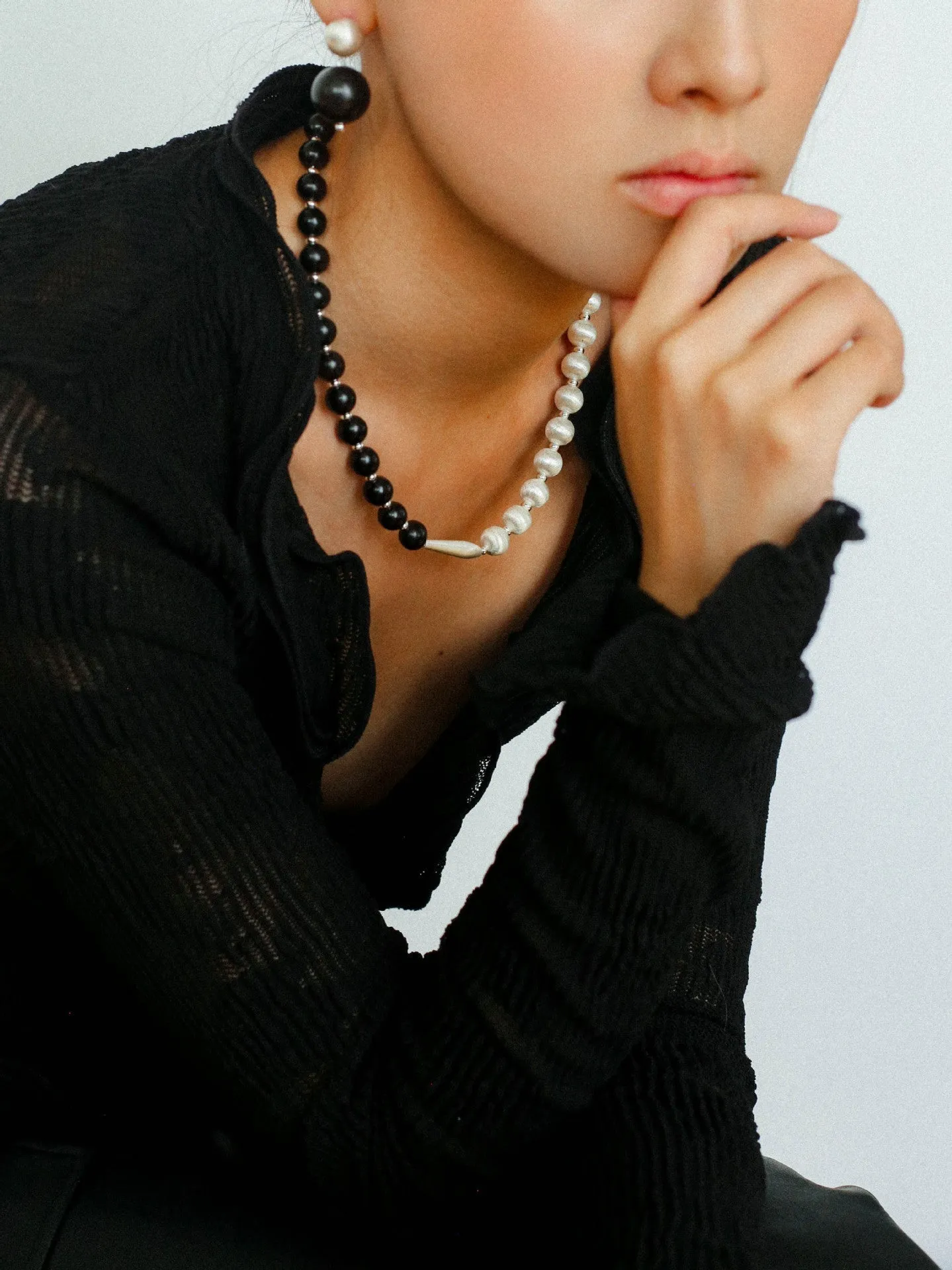 Brushed Bead & Ebony Wood Sphere Necklace