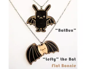 Bunny x Bat and Lefty the Bat wood necklace