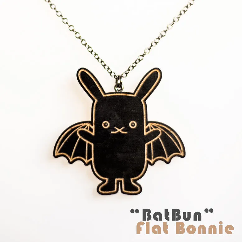 Bunny x Bat and Lefty the Bat wood necklace