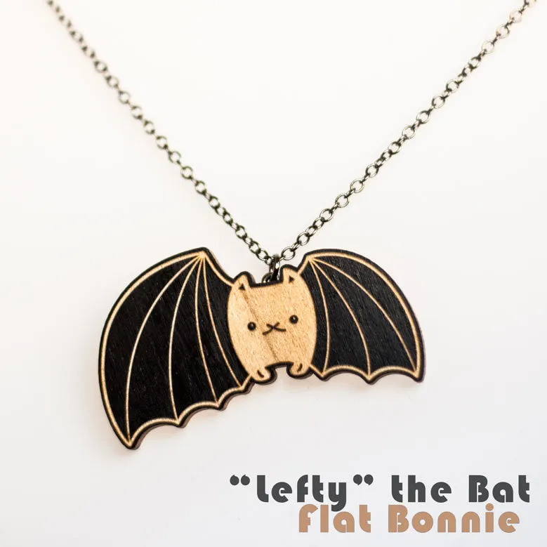 Bunny x Bat and Lefty the Bat wood necklace