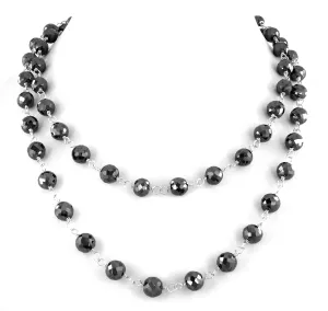 Certified 8mm Black Diamond Long Chain Necklace in 925 Sterling Silver, Amazing Collection with Great Sparkle