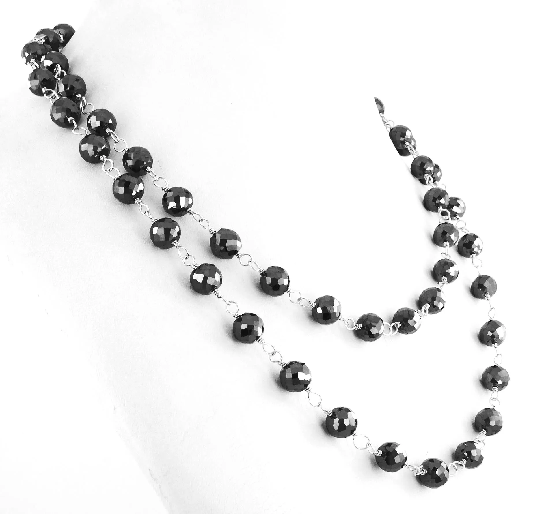 Certified 8mm Black Diamond Long Chain Necklace in 925 Sterling Silver, Amazing Collection with Great Sparkle