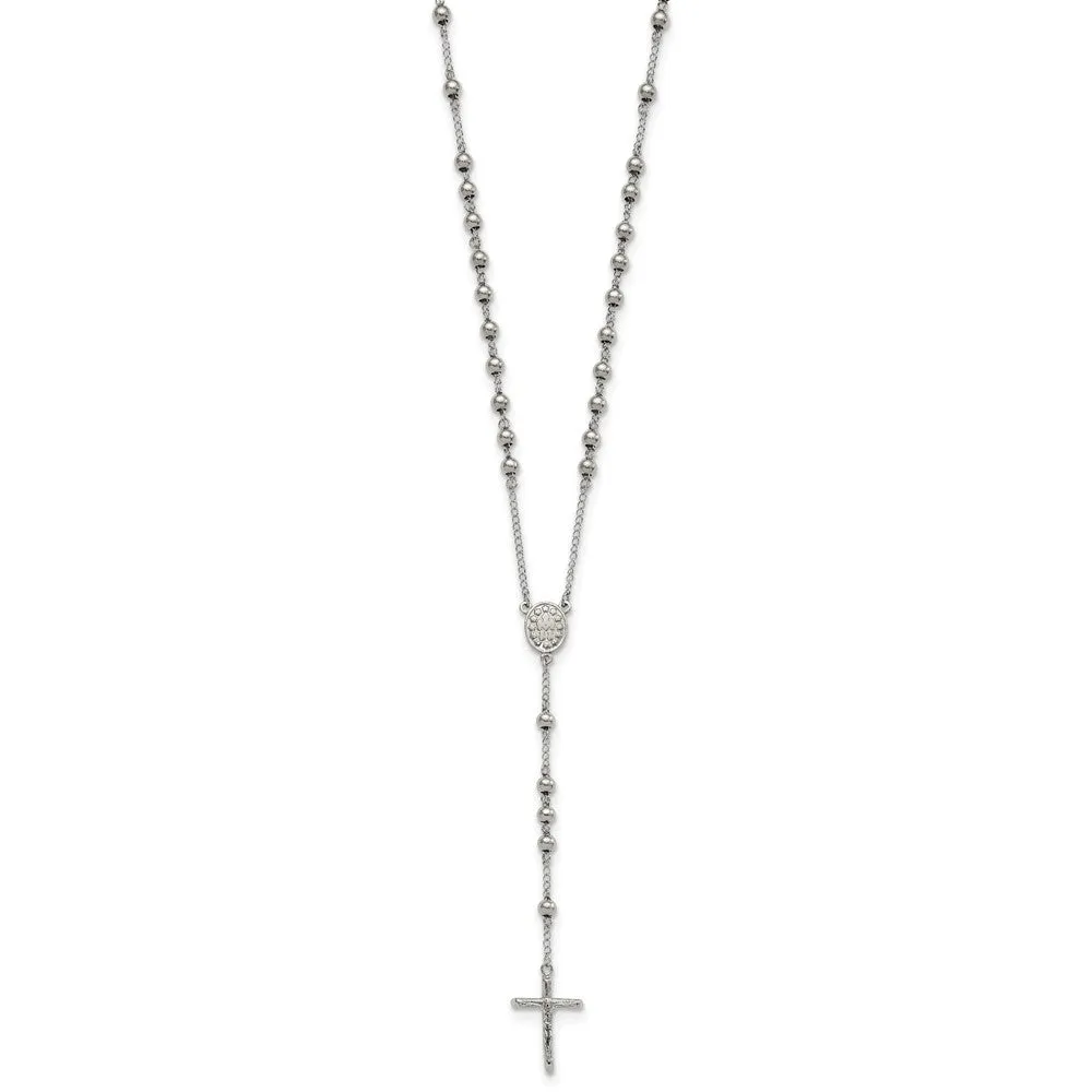 Chisel Stainless Steel Polished 6mm Beaded 29.5 inch Rosary Necklace
