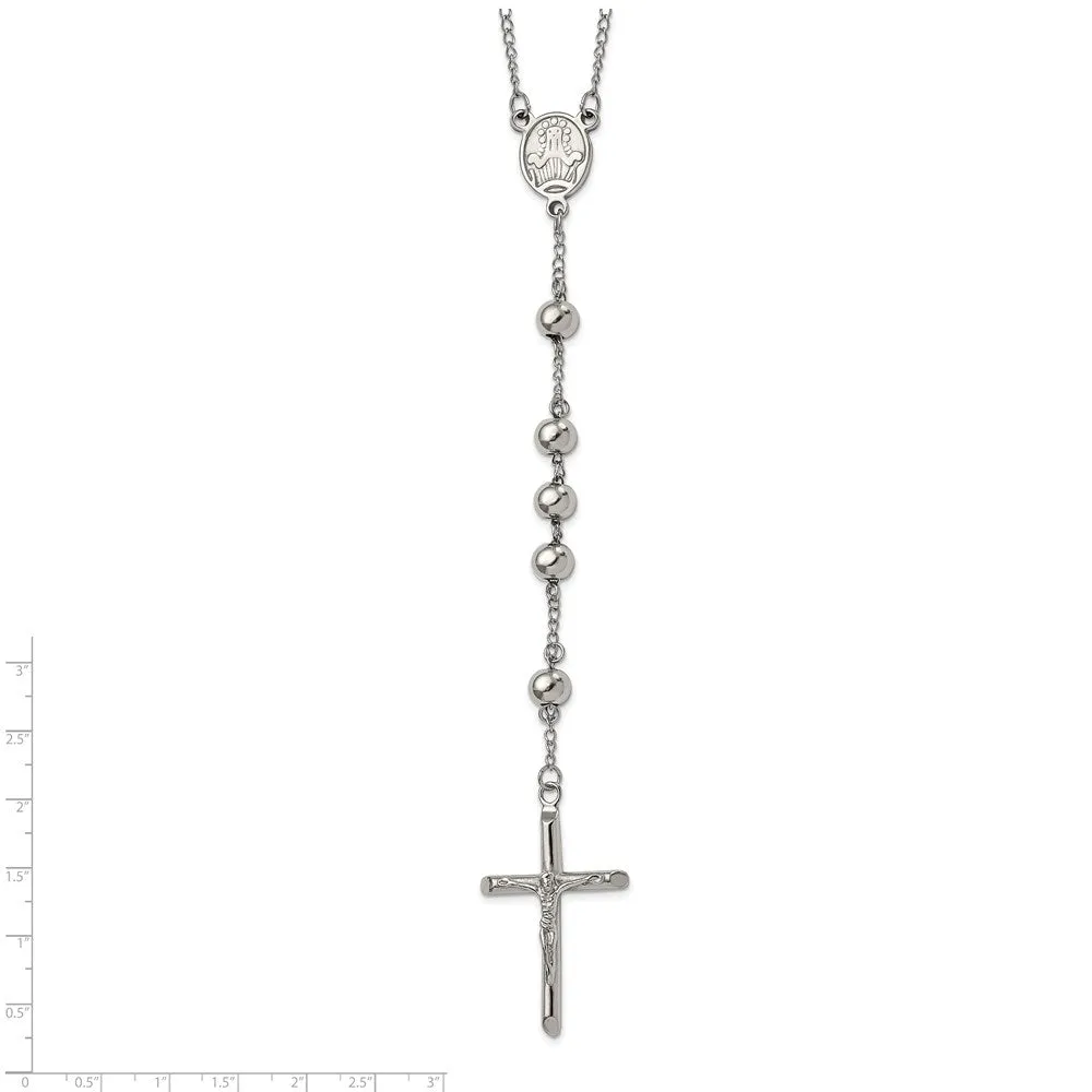 Chisel Stainless Steel Polished 8mm Beaded 32.5 inch Rosary Necklace