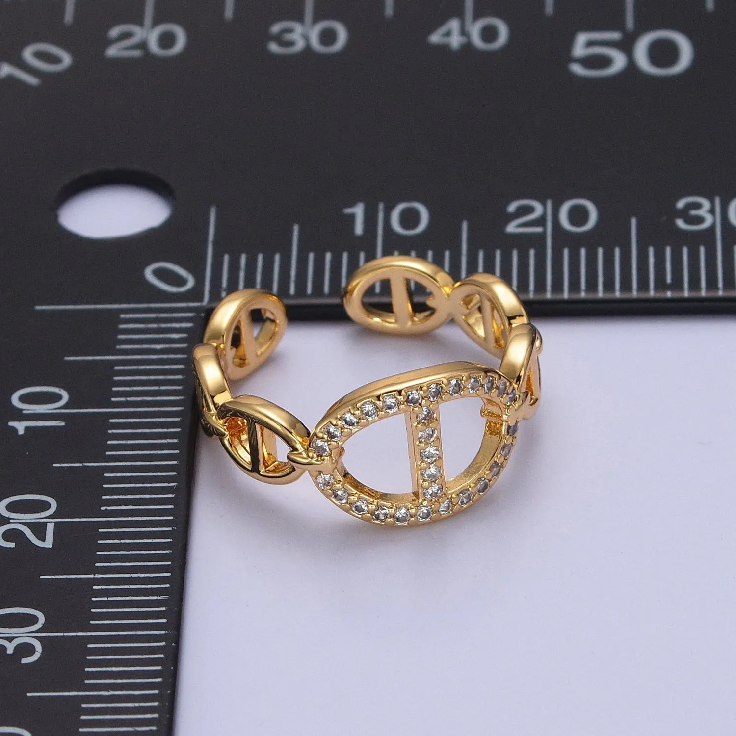 Chunky Statement Mariner Link Ring CZ Anchor Chain Link Ring for Stackable Jewelry O-2129