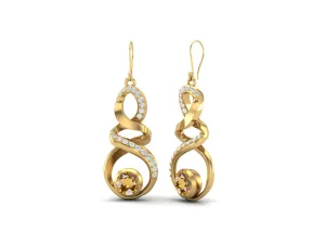 Citrine 5mm Round 9k Yellow Gold Infinity Dangle Women Earrings