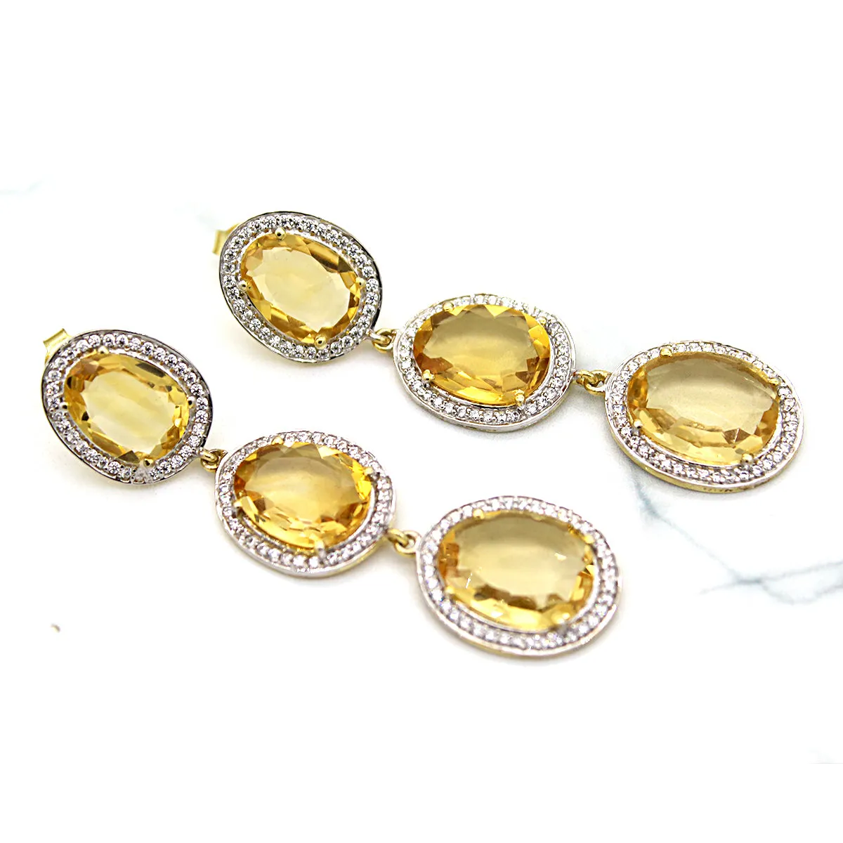 Citrine Long Triple Drop Fine Dangling Earring