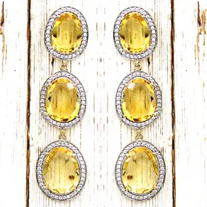 Citrine Long Triple Drop Fine Dangling Earring