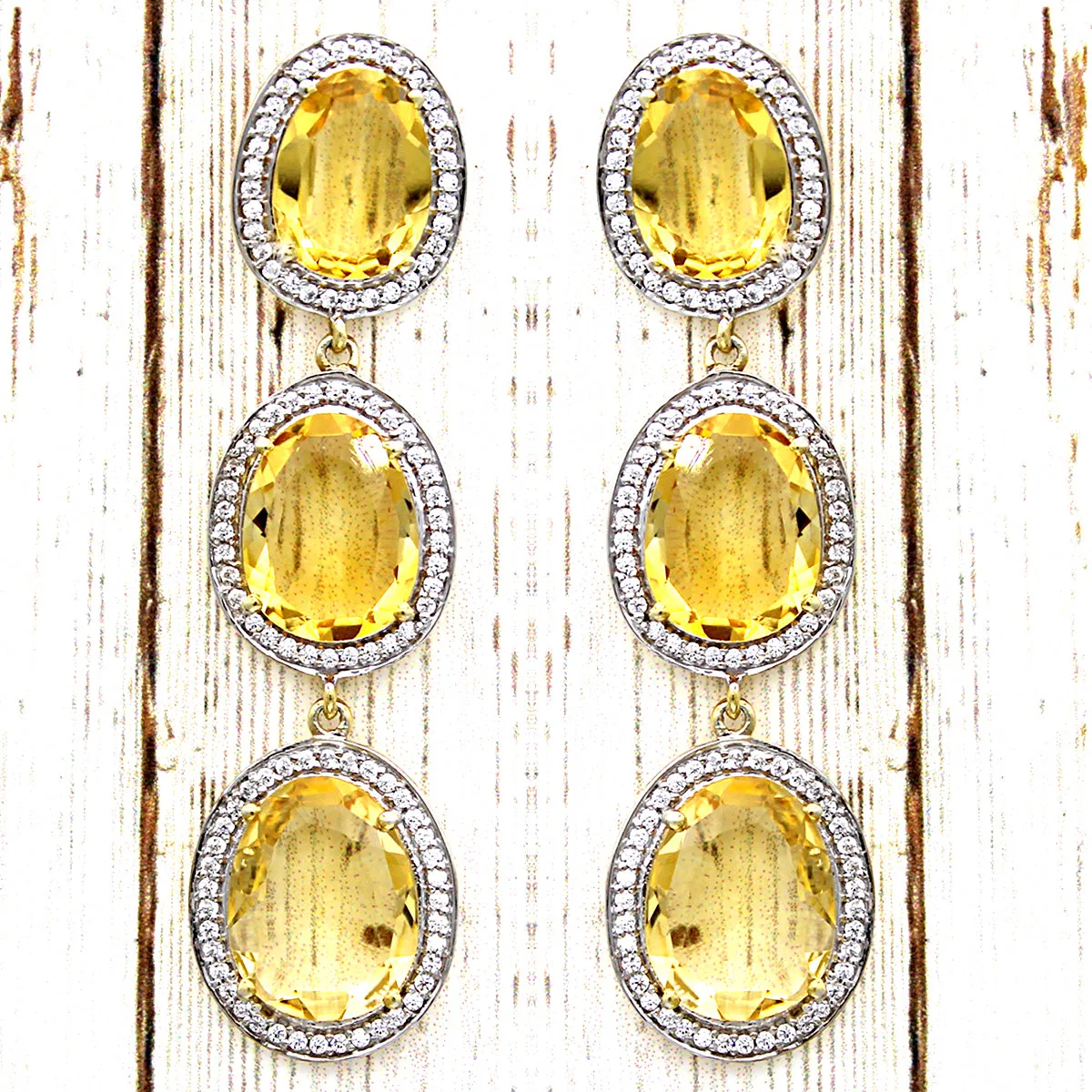 Citrine Long Triple Drop Fine Dangling Earring