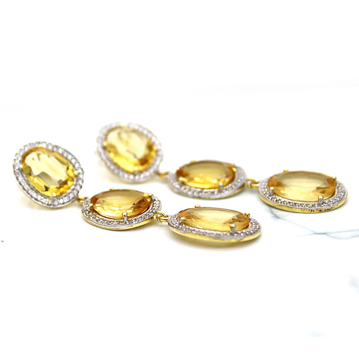 Citrine Long Triple Drop Fine Dangling Earring