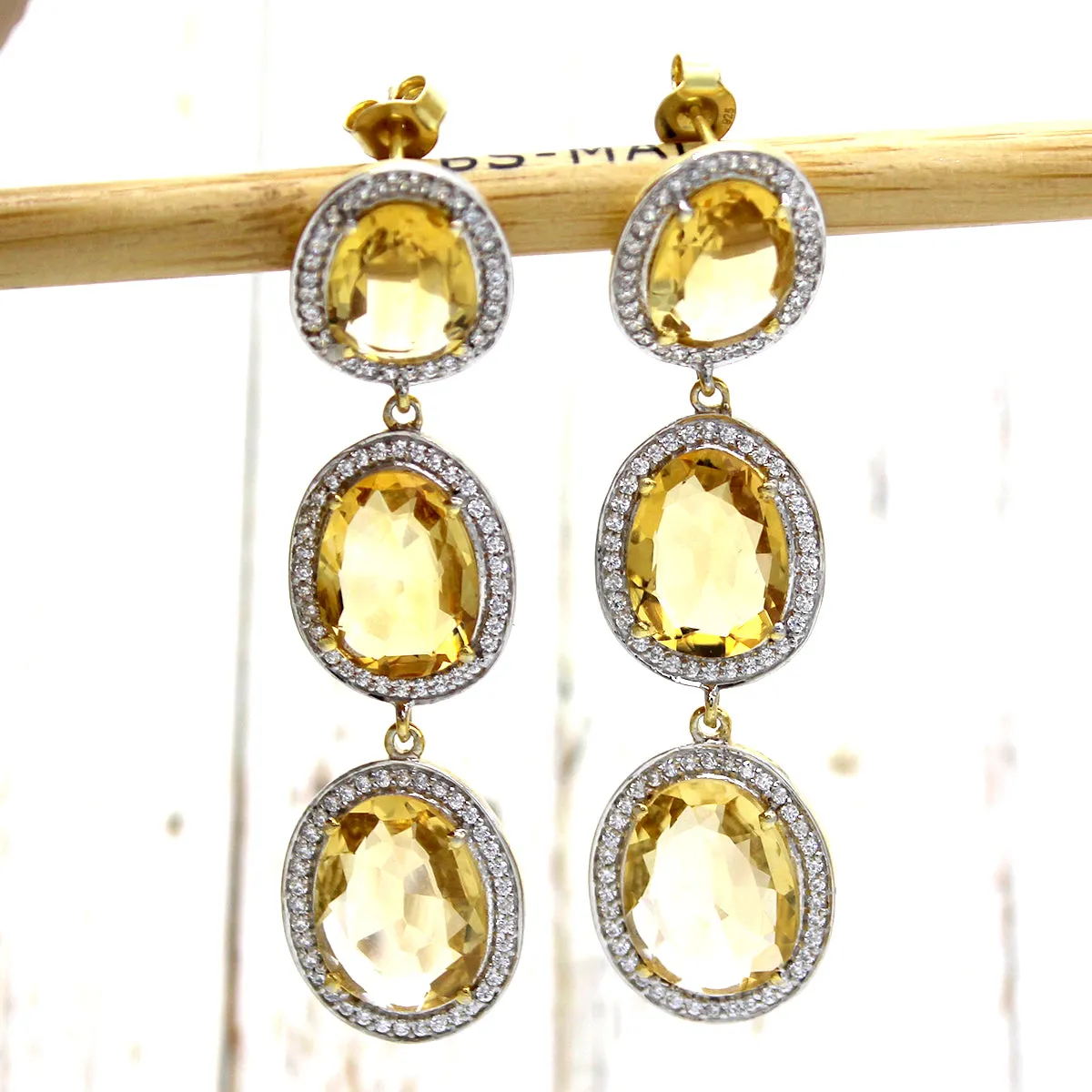 Citrine Long Triple Drop Fine Dangling Earring