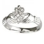Claddagh Ring 14ct White Gold with Diamond Heart