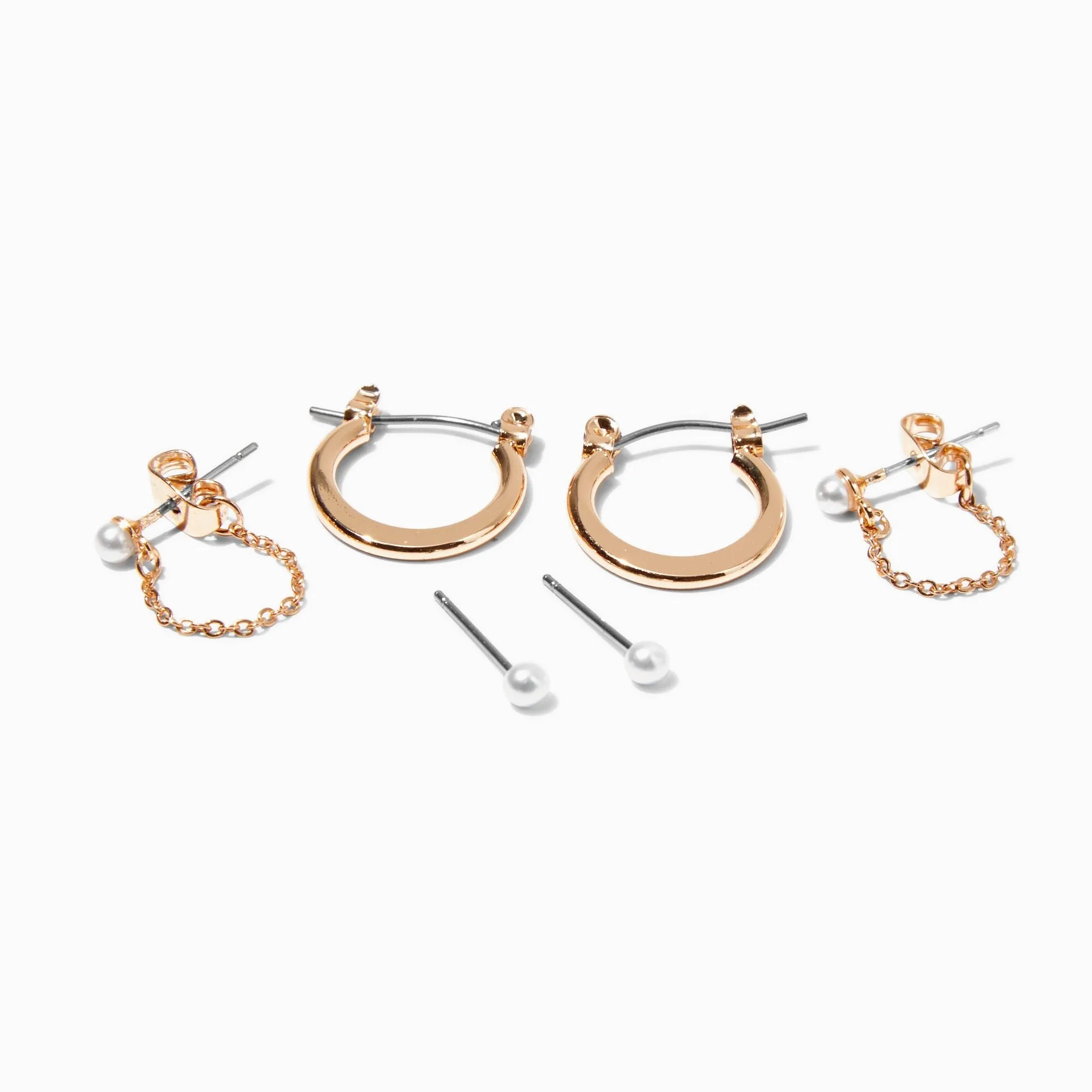 Claire's -tone & Pearl Earring Stackables Set | 3 Pack | Gold