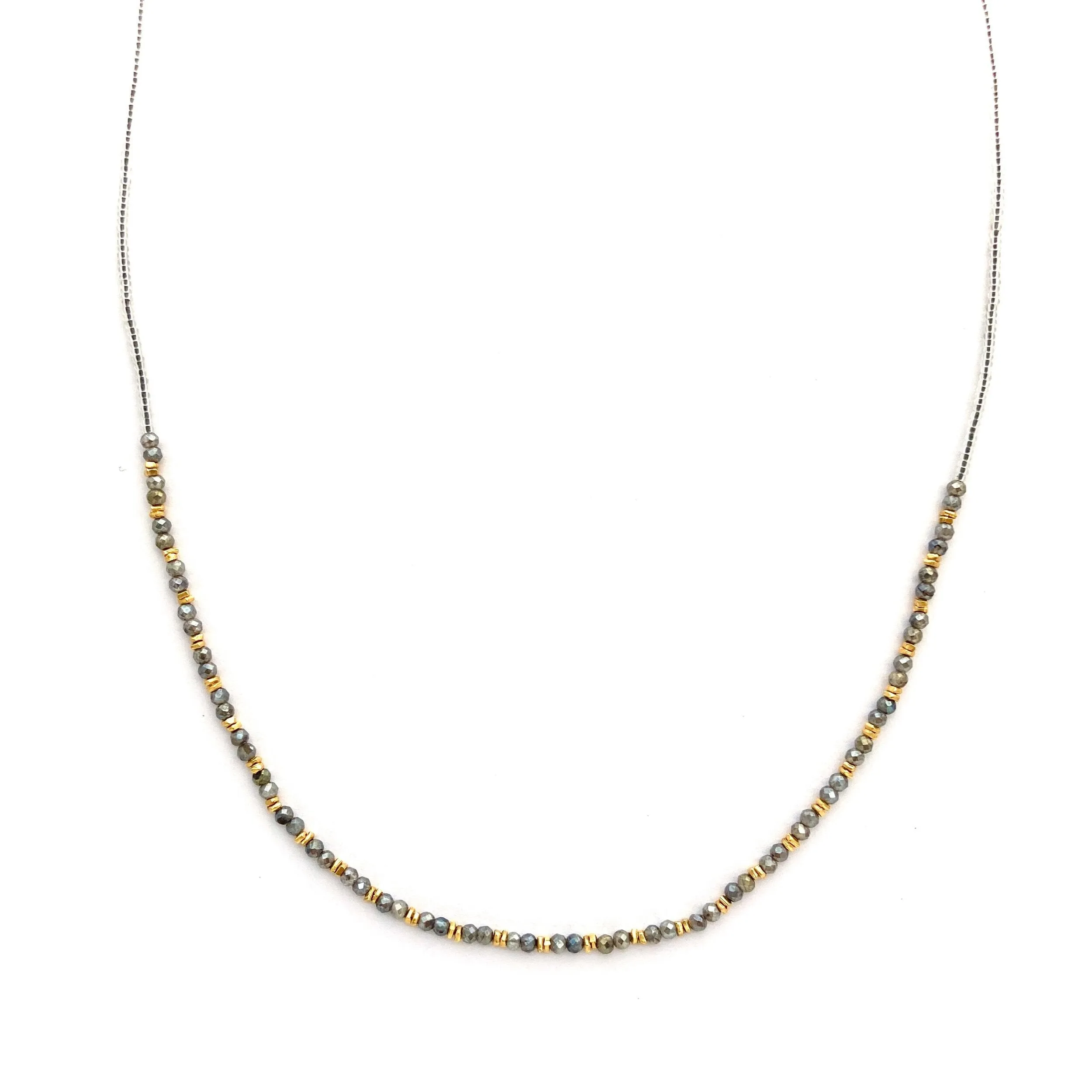 Clear seed with gold vermeil and mystic labradorite bead necklace