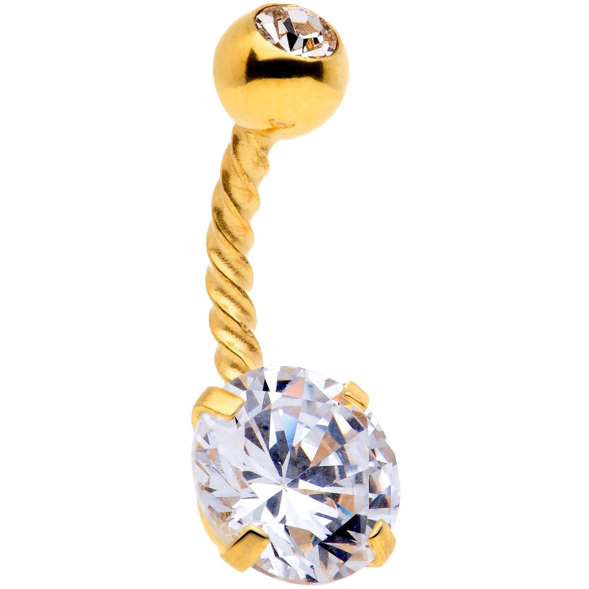 Clear Yellow Gem Gold Tone Thoroughly Twisted Belly Ring Set of 3