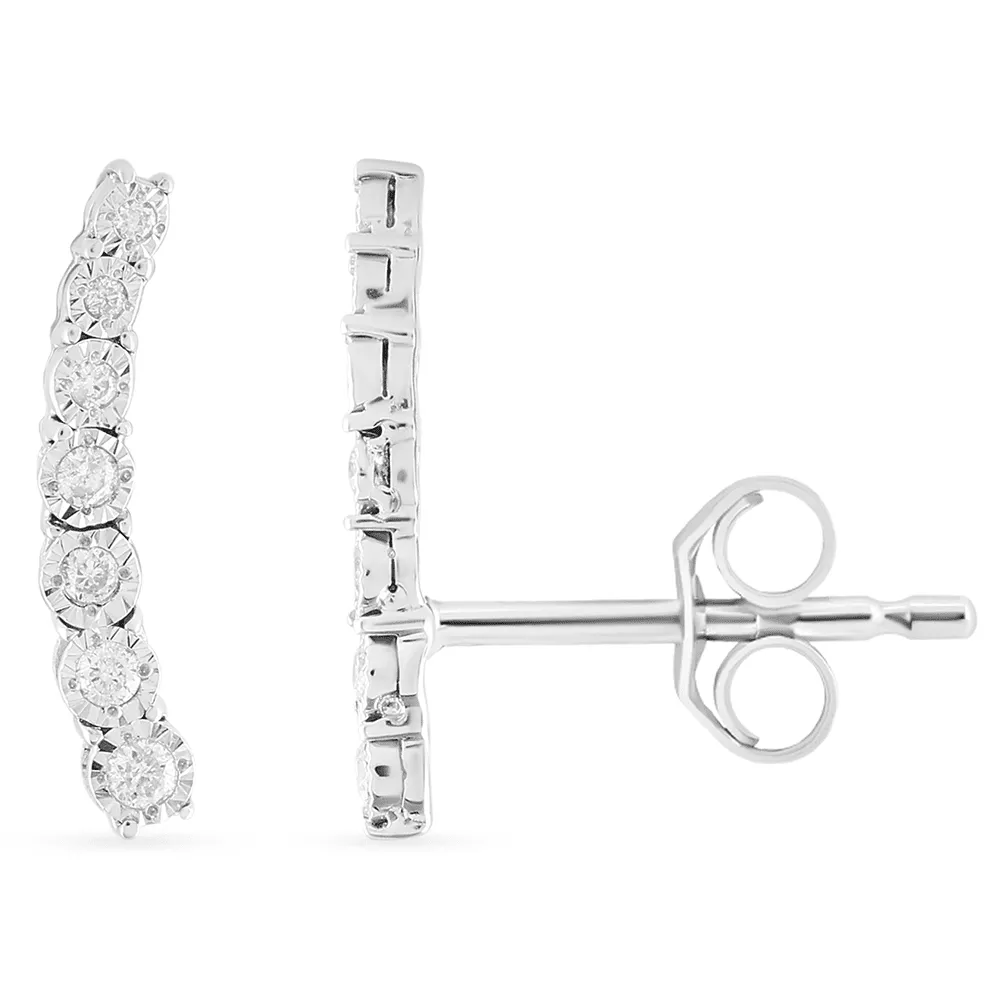 Climber Earrings with 0.10ct of Diamonds in Sterling Silver