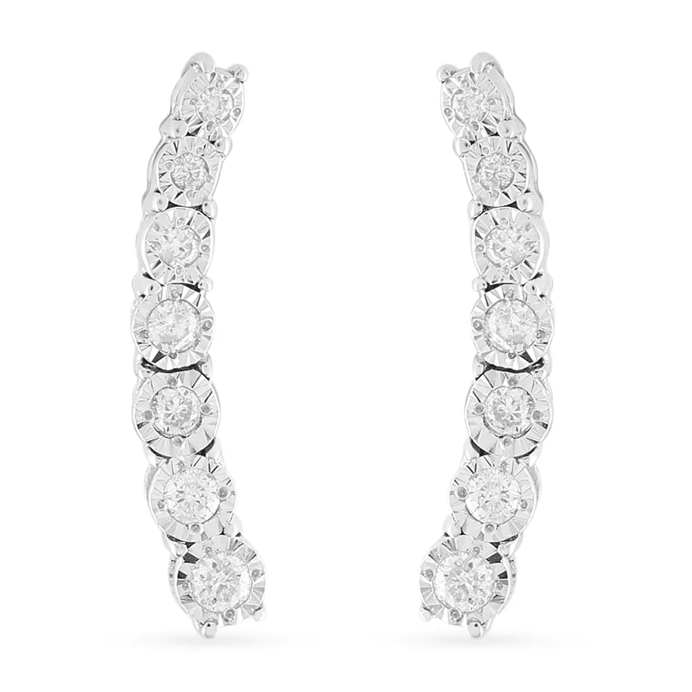 Climber Earrings with 0.10ct of Diamonds in Sterling Silver