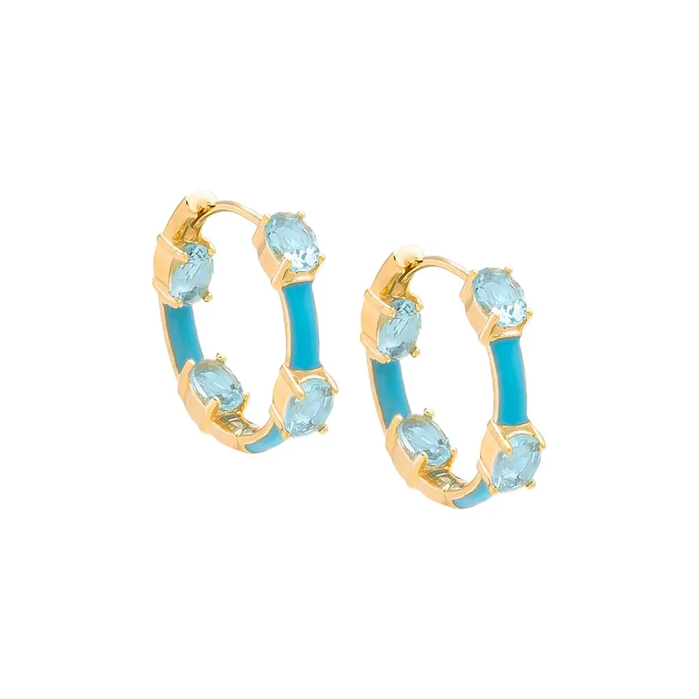 Colored CZ X Enamel Hoop Earring