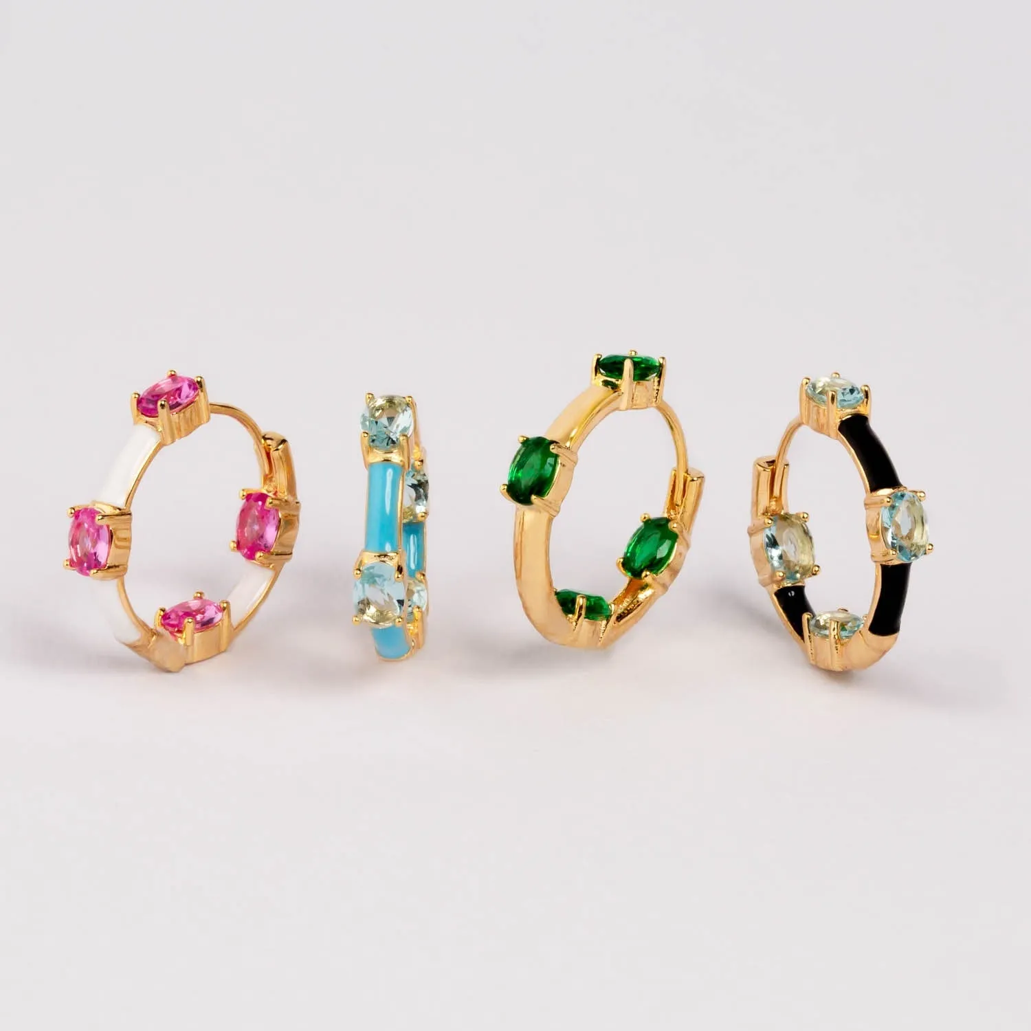 Colored CZ X Enamel Hoop Earring