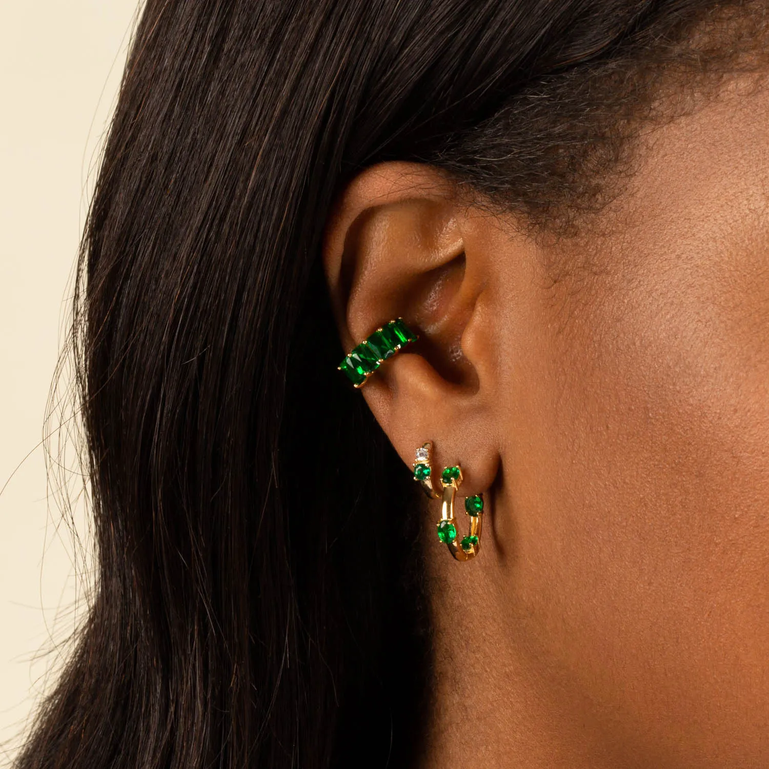 Colored CZ X Enamel Hoop Earring
