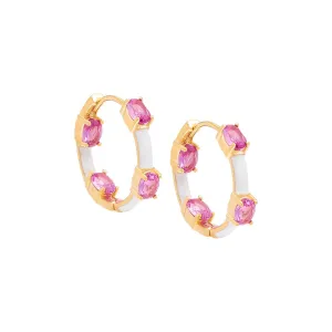 Colored CZ X Enamel Hoop Earring