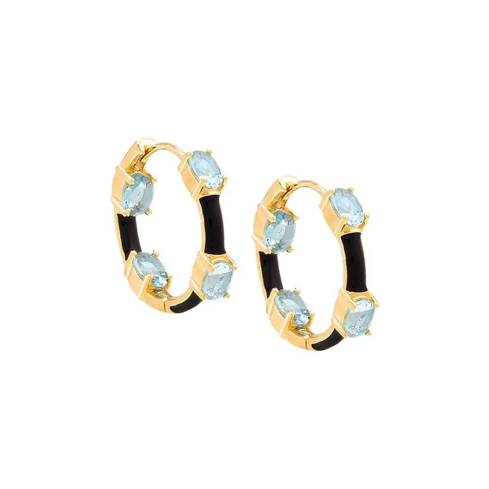 Colored CZ X Enamel Hoop Earring